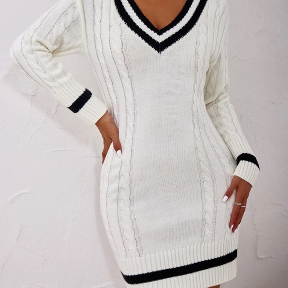 Sweaters - White cable knit sweater dress